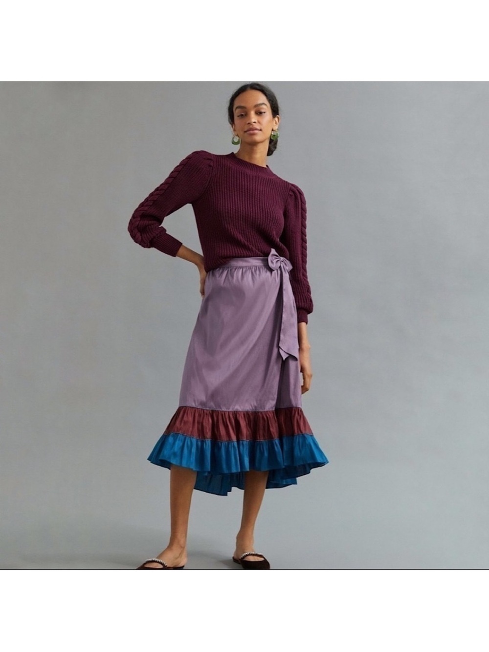 NWT Anthropologie Sachin & Babi Colorblocked Ruffle Wrap Skirt sz 6
